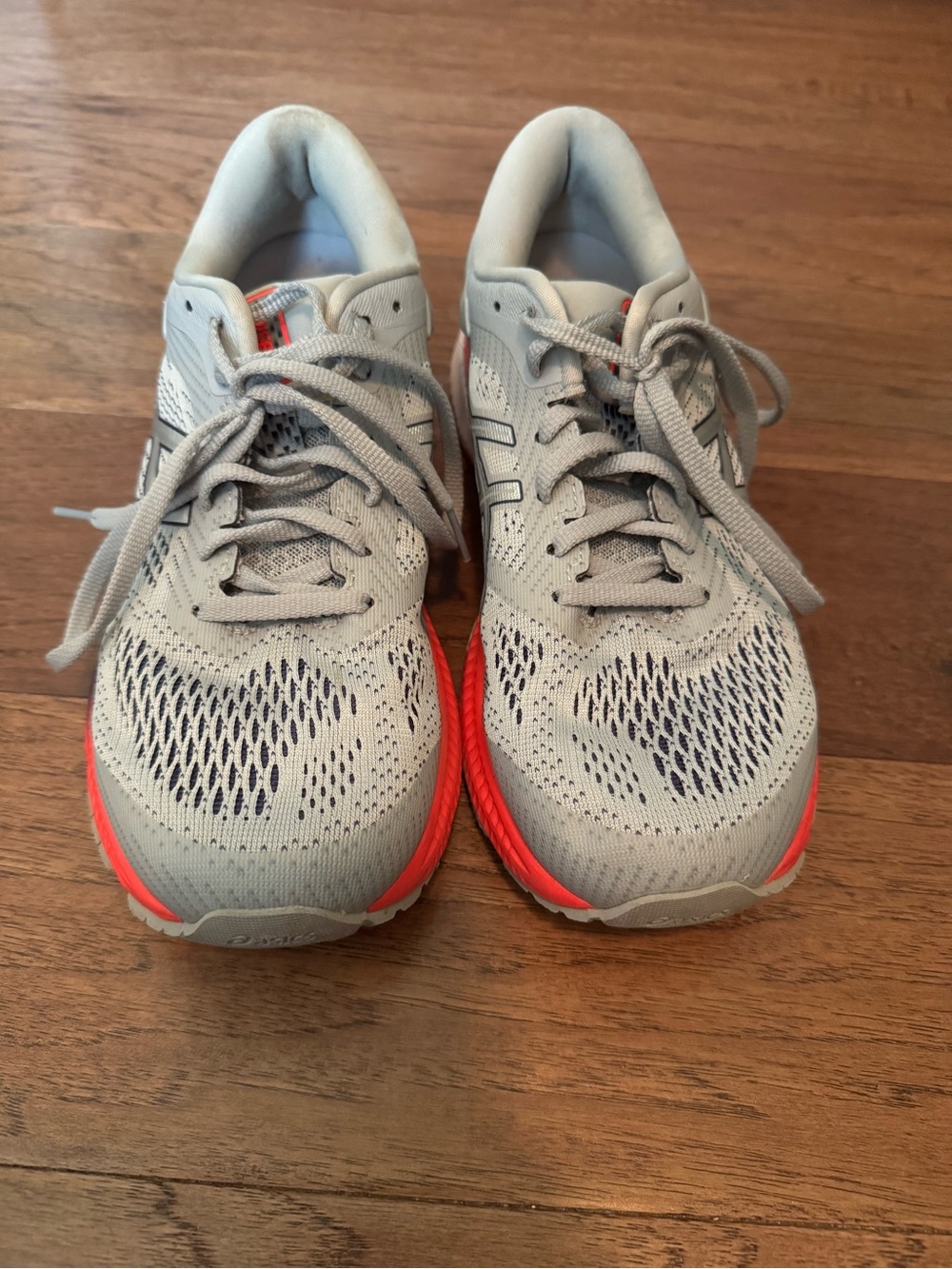 Asics Women's Light Gray Running Shoes with Coral Accents